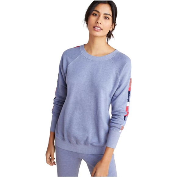 Anthropologie Sundry Mosley embroidered oversized sweatshirt blue size XS - Picture 2 of 12